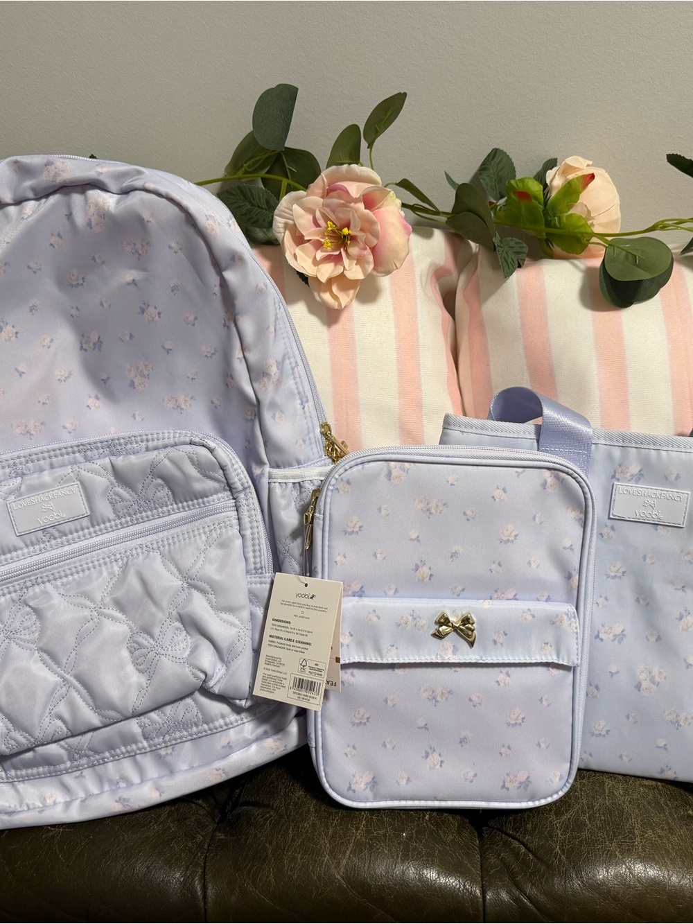 LoveShackFancy Lilac Floral Quilted Kids Backpack & Bow Crossbody Set